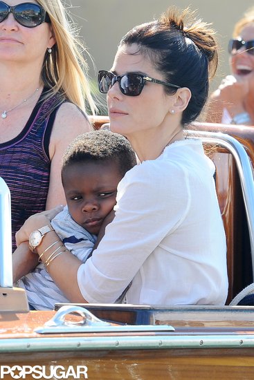 Sandra Bullock held on to her son, Louis, as they rode a water taxi in Venice, Italy.
Sandra Bullock held on to her son, Louis, as they rode a water taxi in Venice, Italy.