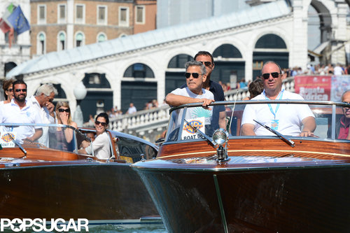 Sandra Bullock and George Clooney Cruise Into Venice Sandra Bullock and George Clooney Cruise Into Venice