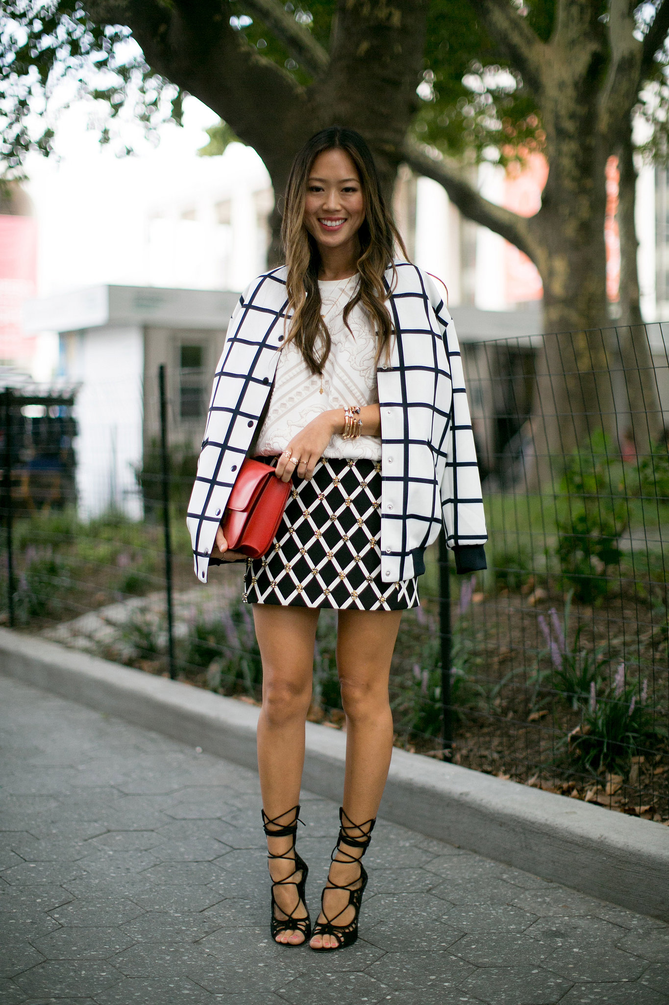 Aimee Song made it all about the prints with geometric pattern mixing — oh, and check out those heels. 

