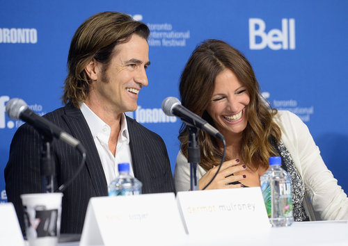 Julia Roberts and Dermut Mulroney joked around during the press conference for their film August: Osage County.
Julia Roberts and Dermut Mulroney joked around during the press conference for their film August: Osage County.