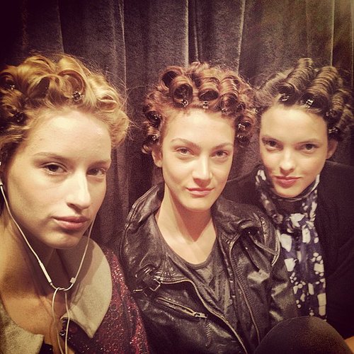 Pin curls were the secret to the voluminous '70s hair on the Jenny Packham runway.
Pin curls were the secret to the voluminous '70s hair on the Jenny Packham runway.