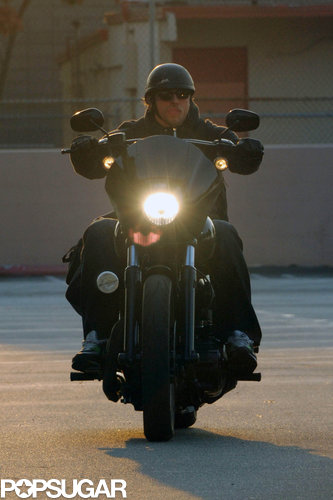 Charlie Hunnam left the set of Sons of Anarchy on his motorcycle.
Charlie Hunnam left the set of Sons of Anarchy on his motorcycle.