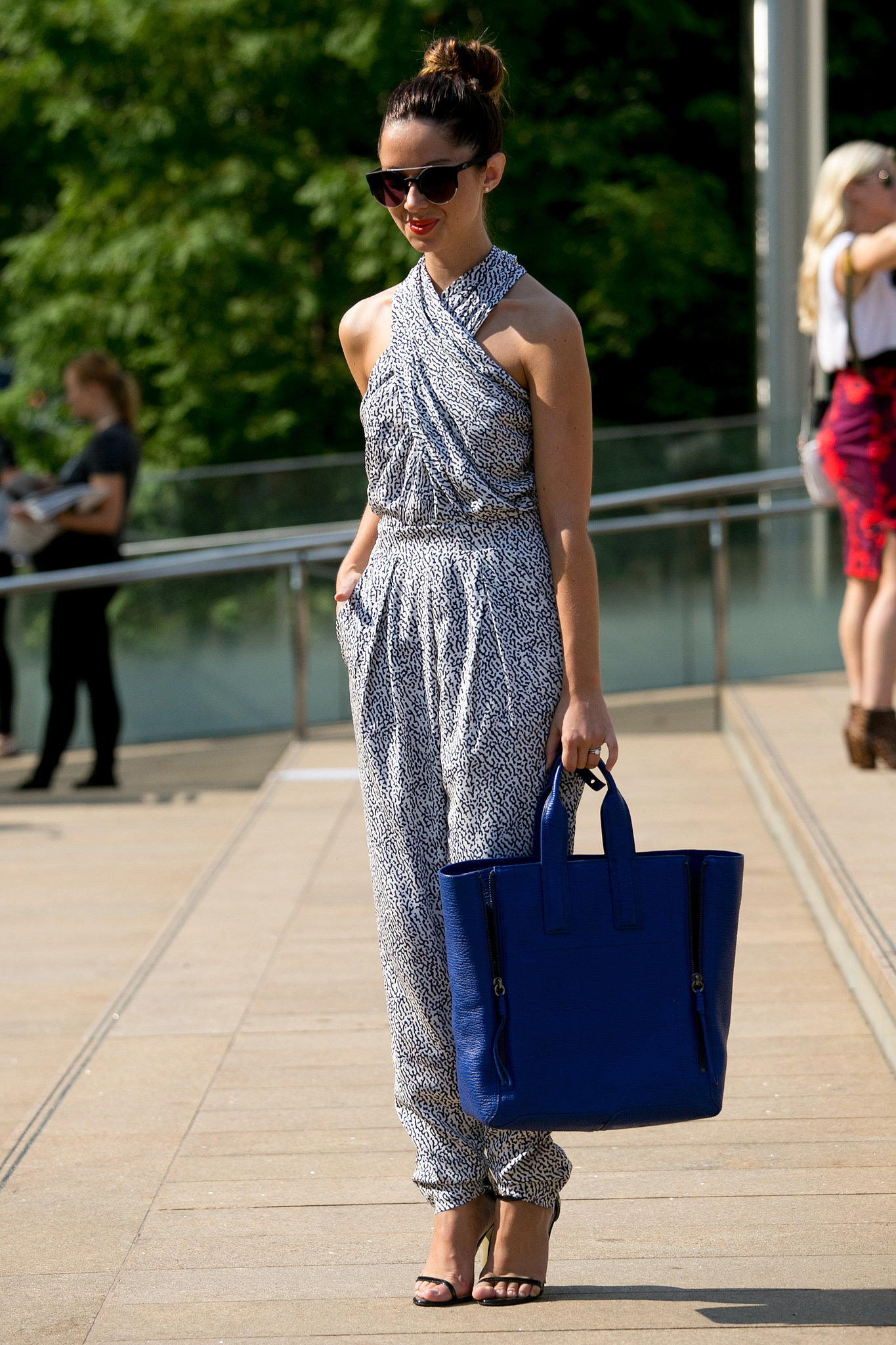A sophisticated jumpsuit was a perfect way to beat the New York heat.
