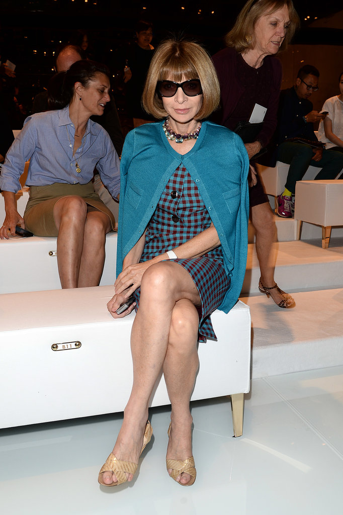 Anna Wintour readied for Gucci's Spring runway show in a teal ensemble.
Anna Wintour readied for Gucci's Spring runway show in a teal ensemble.