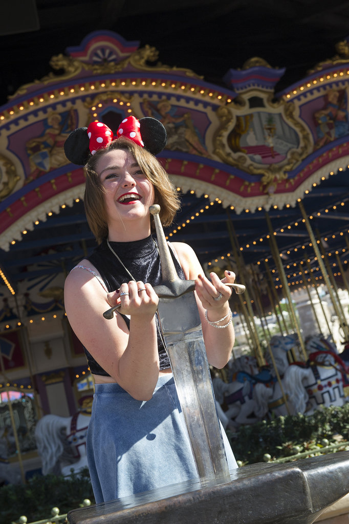 Game of Thrones star Maisie Williams wore Minnie Mouse ears during her August 2013 trip to Disneyland.
Game of Thrones star Maisie Williams wore Minnie Mouse ears during her August 2013 trip to Disneyland.