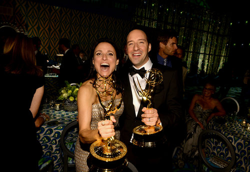 Julia Louis-Dreyfus and Tony Hale got excited about their awards at the 2013 HBO Emmys afterparty.
Julia Louis-Dreyfus and Tony Hale got excited about their awards at the 2013 HBO Emmys afterparty.