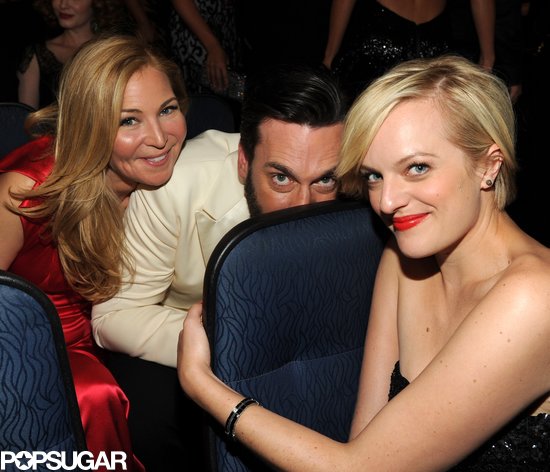 Jon Hamm, Jennifer Westfeldt, and Elisabeth Moss played around in the audience.
Jon Hamm, Jennifer Westfeldt, and Elisabeth Moss played around in the audience.