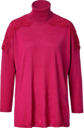 Valentino Wool-Silk-Cashmere Turtleneck with Lace Applique