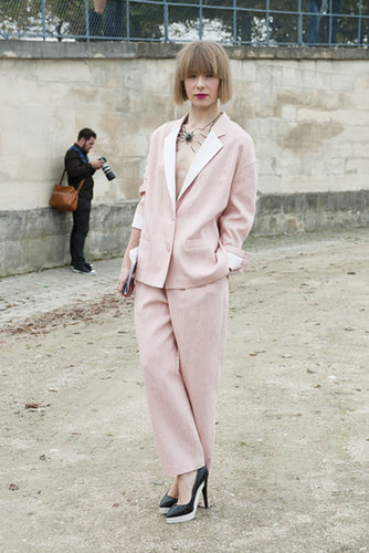 A pretty pink suit with a delicate but fierce necklace.
A pretty pink suit with a delicate but fierce necklace.