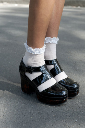 Ruffled up over these socks.
Ruffled up over these socks.