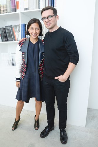 At Delfina Delettrez, Karla Martinez and Erdem Moralioglu took in the Spring designs.
At Delfina Delettrez, Karla Martinez and Erdem Moralioglu took in the Spring designs.