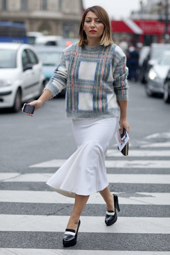 A little plaid action to counter a white skirt.
A little plaid action to counter a white skirt.
