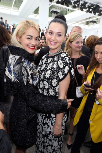 Katy Perry shared a moment with Rita Ora at the Chanel show on Tuesday.
Katy Perry shared a moment with Rita Ora at the Chanel show on Tuesday.