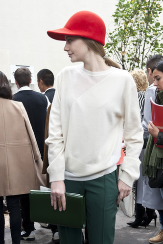 Making a statement in a red cap and a touch of green.
Making a statement in a red cap and a touch of green.