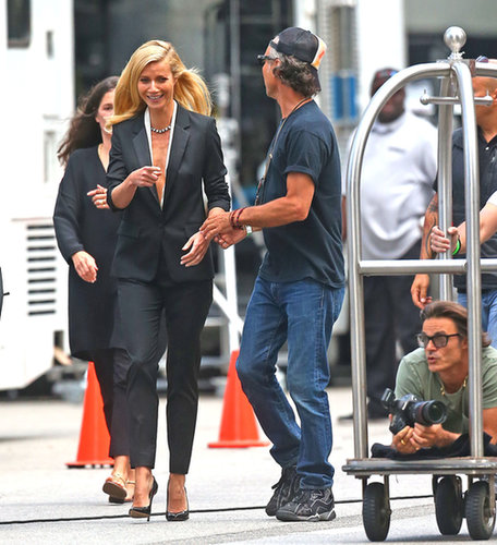 Gwyneth Paltrow laughed while filming on the street.
Gwyneth Paltrow laughed while filming on the street.