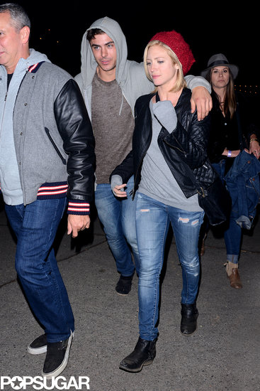 Zac Efron and Brittany Snow walked to a haunted hayride in LA. Zac Efron and Brittany Snow walked to a haunted hayride in LA.