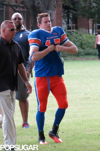 Channing Tatum adjusted his football jersey.
Channing Tatum adjusted his football jersey.