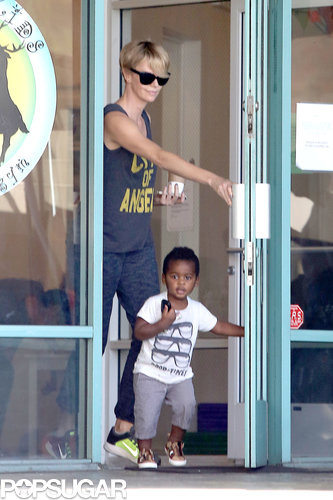 Charlize Theron Hits the Gym With Her Little Gentleman Charlize Theron Hits the Gym With Her Little Gentleman