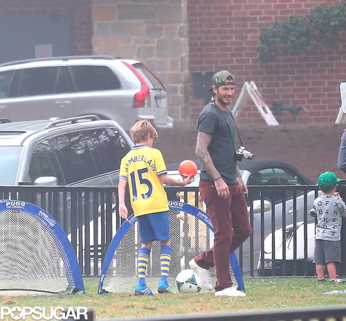 David Beckham showed off his soccer skills with his sons.
David Beckham showed off his soccer skills with his sons.