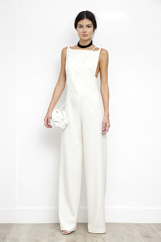 Jumpsuit With Leather Shoulder Strap in Cream Wool ($895), Sunset Watersnake Small Cross Body Bag in Cream ($695), Scandal Patent Sandal Bootie in Cream ($895)
Photo courtesy of Tamara Mellon
Jumpsuit With Leather Shoulder Strap in Cream Wool ($895), Sunset Watersnake Small Cross Body Bag in Cream ($695), Scandal Patent Sandal Bootie in Cream ($895)
Photo courtesy of Tamara Mellon