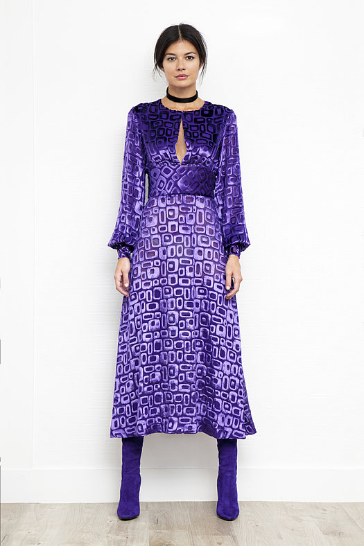 Geometric Devore Velvet Dress in Peacock Purple ($995), Sweet Revenge Stretch Suede Legging Boot in Purple ($2,395)
Photo courtesy of Tamara Mellon
Geometric Devore Velvet Dress in Peacock Purple ($995), Sweet Revenge Stretch Suede Legging Boot in Purple ($2,395)
Photo courtesy of Tamara Mellon
