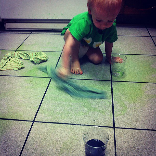 When your toddler likes colored water so much, he turns your kitchen into a green skating rink.
Source: Instagram user dani920
When your toddler likes colored water so much, he turns your kitchen into a green skating rink.
Source: Instagram user dani920