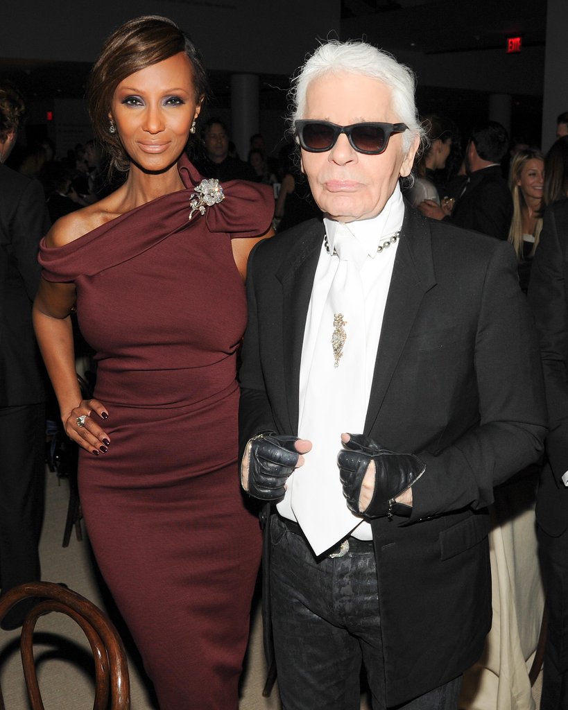 Iman and Karl Lagerfeld mingled with the stylish crowd at Chanel and MoMA's Film Benefit.
Iman and Karl Lagerfeld mingled with the stylish crowd at Chanel and MoMA's Film Benefit.
