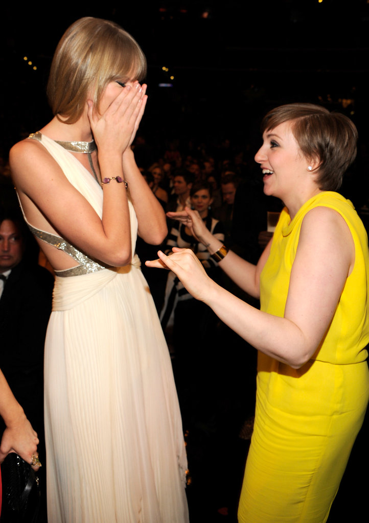 Taylor Swift was surprised to run into Lena Dunham at the Grammys in February 2013.
Taylor Swift was surprised to run into Lena Dunham at the Grammys in February 2013.