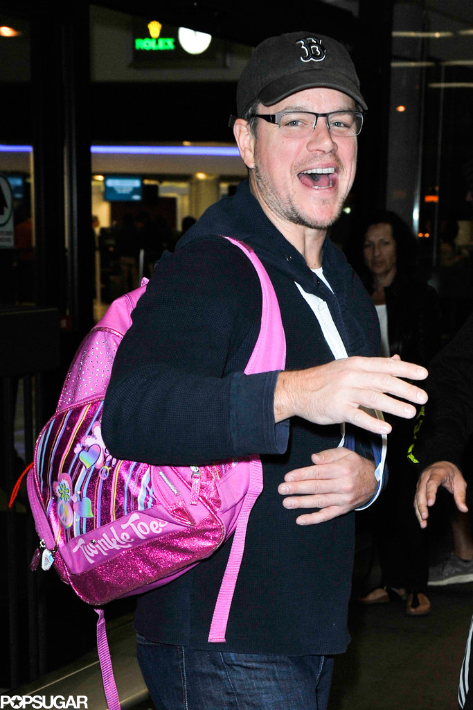 Matt Damon Hangs Tough — Even With a Pink "Twinkle Toes" Bag Matt Damon Hangs Tough — Even With a Pink "Twinkle Toes" Bag