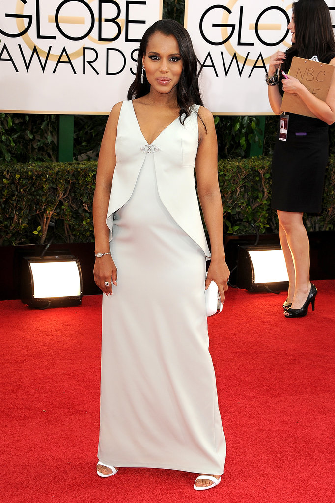 Kerry Washington debuted her baby bump on the Golden Globes red carpet.
Kerry Washington debuted her baby bump on the Golden Globes red carpet.