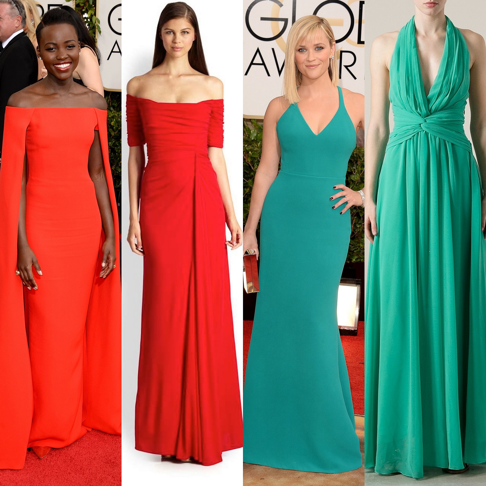 Reese Witherspoon is the epitomy of California cool in her green halter dress. Lupita Nyong'o in the Ralph Lauren Audrey Cape Evening gown is hands down my favorite look of the evening. She is simply radiant in red. Reese Witherspoon is the epitomy of California cool in her green halter dress. Lupita Nyong'o in the Ralph Lauren Audrey Cape Evening gown is hands down my favorite look of the evening. She is simply radiant in red.