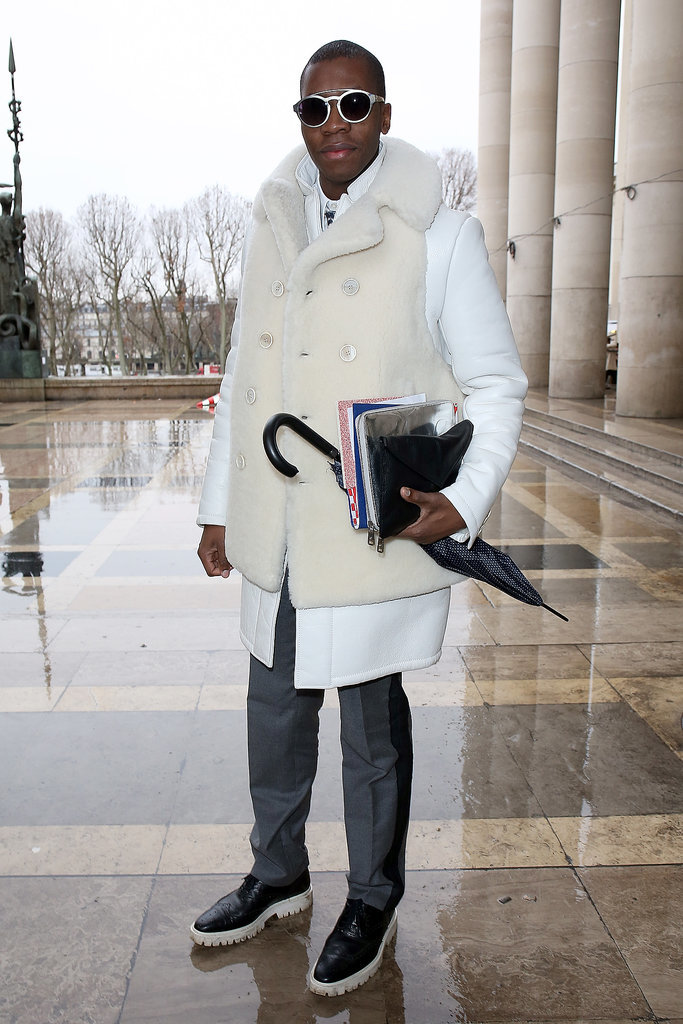 Take a page from his book; white on white looks even more chic in varying textures.
Take a page from his book; white on white looks even more chic in varying textures.