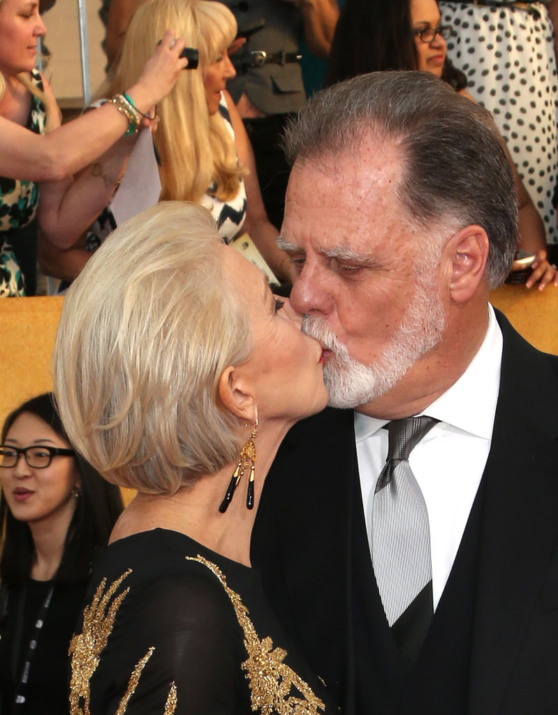 Helen Mirren gave her husband, Taylor Hackford, a kiss while walking the SAG Awards red carpet.
Helen Mirren gave her husband, Taylor Hackford, a kiss while walking the SAG Awards red carpet.
