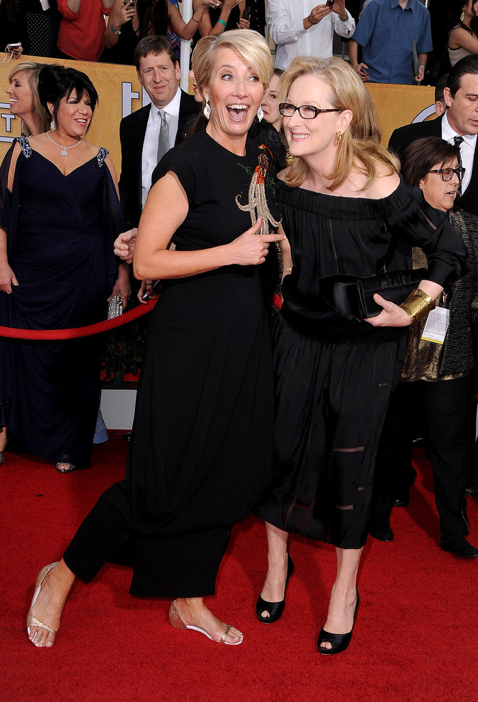 Emma Thompson and Meryl Streep shared a silly moment on the SAGs red carpet.
Emma Thompson and Meryl Streep shared a silly moment on the SAGs red carpet.