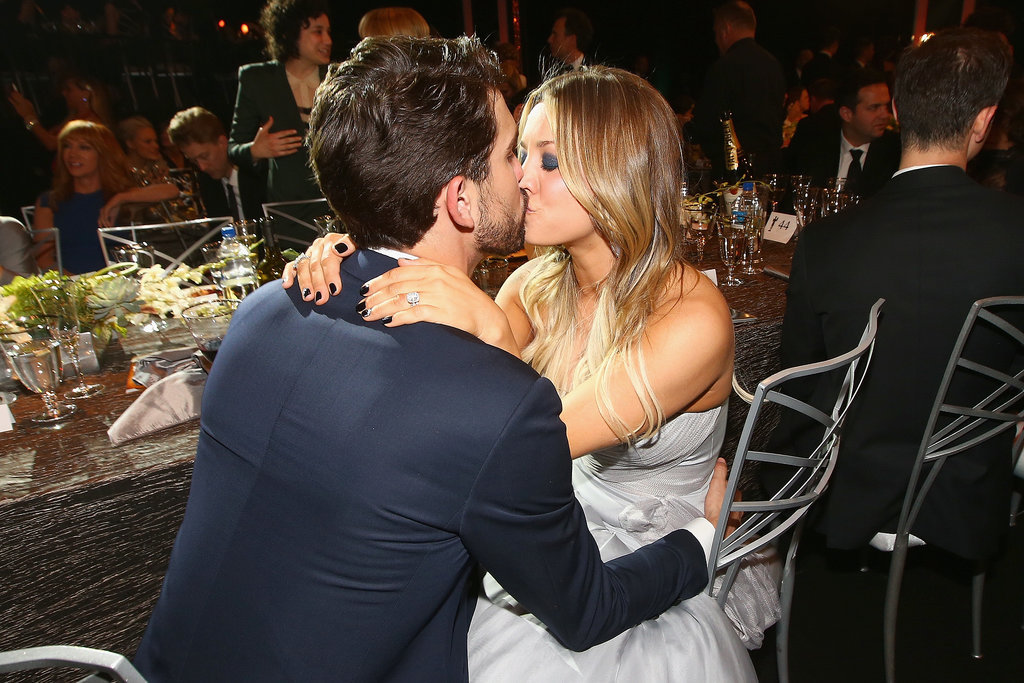 Newlyweds Kaley Cuoco and Ryan Sweeting shared some PDA inside the SAG Awards.
Newlyweds Kaley Cuoco and Ryan Sweeting shared some PDA inside the SAG Awards.