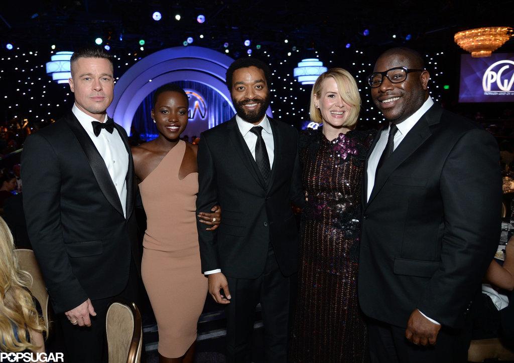 The cast of 12 Years a Slave posed together with director Steve McQueen inside the Producers Guild Awards.
The cast of 12 Years a Slave posed together with director Steve McQueen inside the Producers Guild Awards.