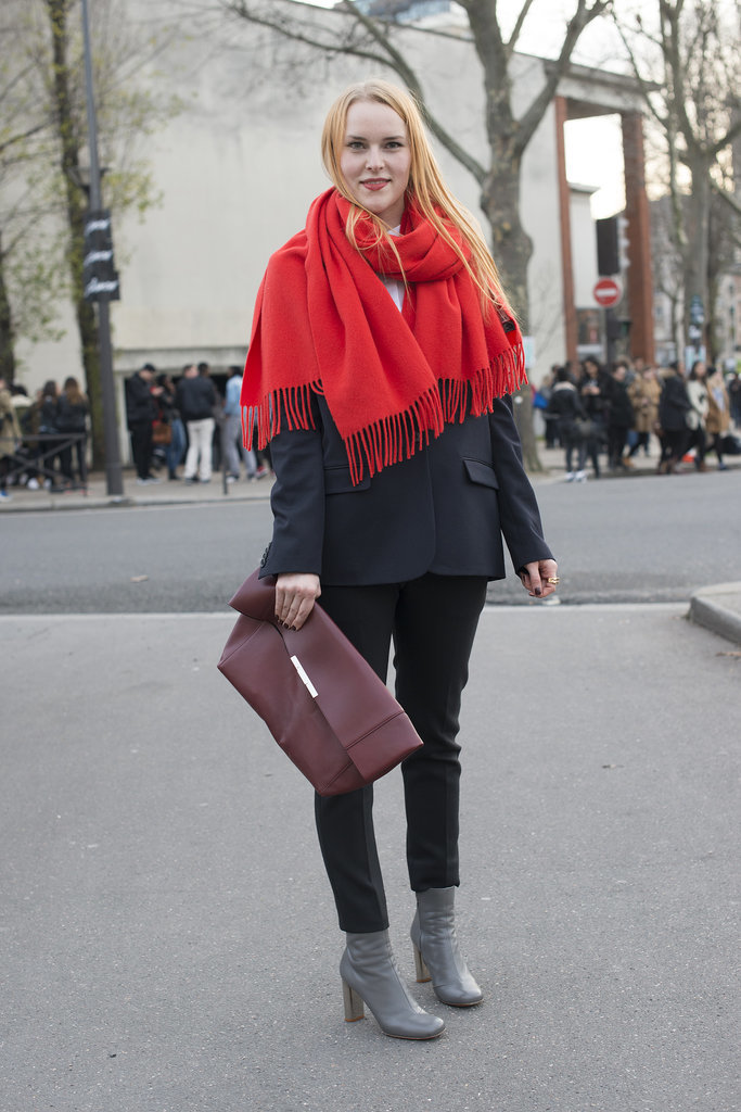 You hardly notice the suiting underneath the oversize scarf and beside the clutch.
You hardly notice the suiting underneath the oversize scarf and beside the clutch.