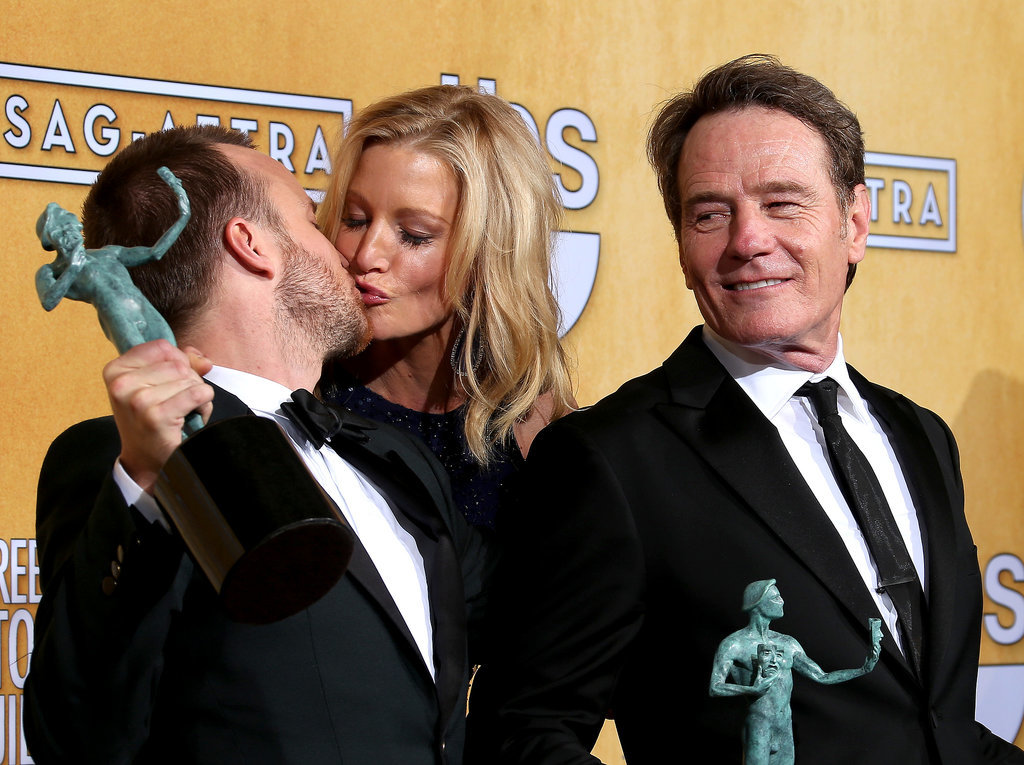 Anna Gunn and Aaron Paul celebrated their SAG Award win for Breaking Bad in the press room with Bryan Cranston.
Anna Gunn and Aaron Paul celebrated their SAG Award win for Breaking Bad in the press room with Bryan Cranston.