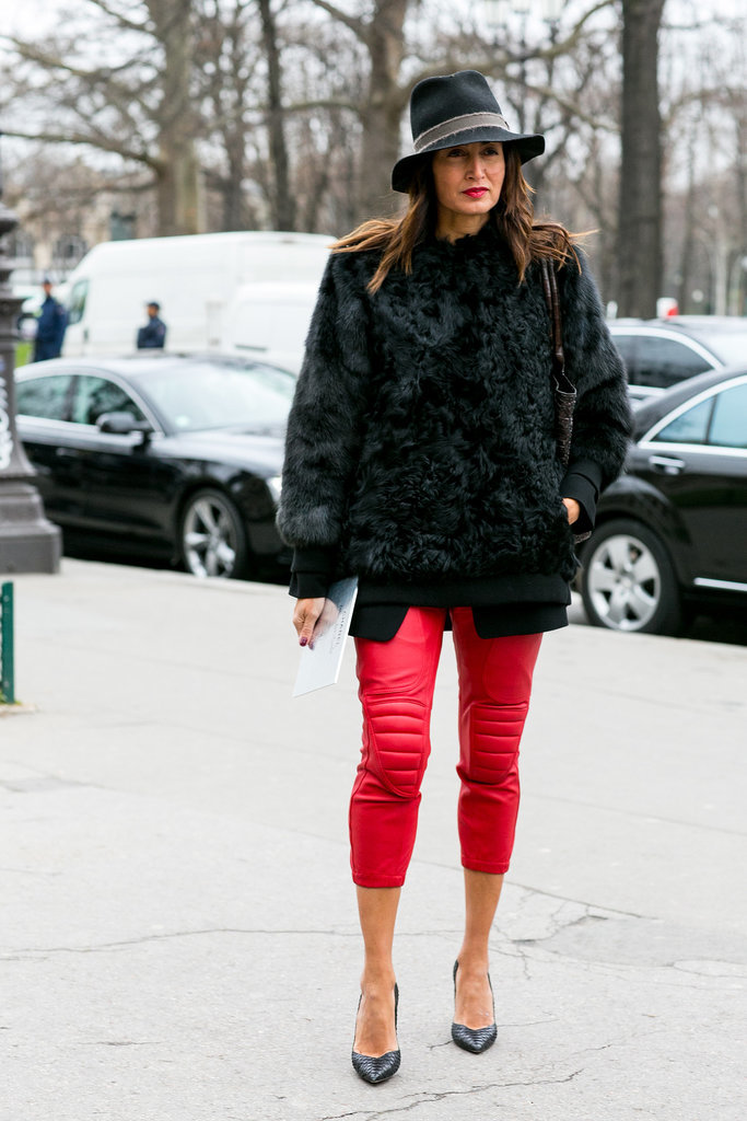 It would be hard not to notice those bright red pants, but with a furry black topper, she created an easy balance.
It would be hard not to notice those bright red pants, but with a furry black topper, she created an easy balance.