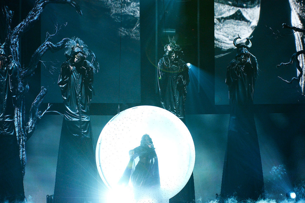 Katy Perry emerged from an illuminated ball.
Katy Perry emerged from an illuminated ball.