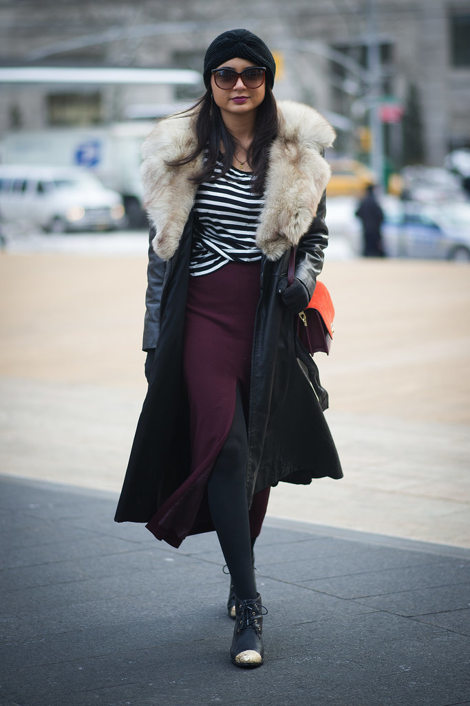 Beat the Winter outfit boredom with a turban and a glam fur-collared coat.
Beat the Winter outfit boredom with a turban and a glam fur-collared coat.