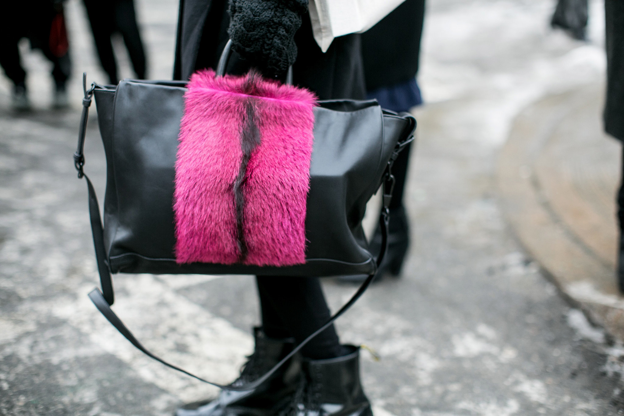 A little pink fur goes a long way on this tote. 
