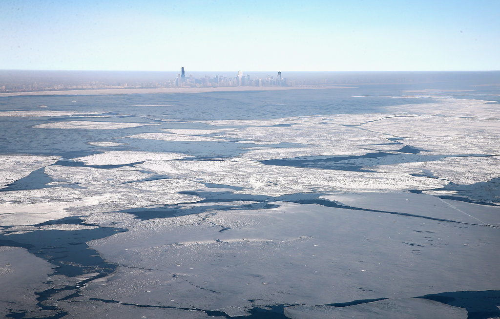 Giant slabs of "shelf" ice topped Lake Michigan. Giant slabs of "shelf" ice topped Lake Michigan.