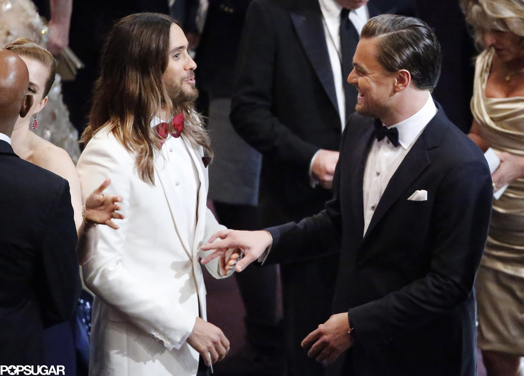 Nominees Leonardo DiCaprio and Jared Leto chatted in the crowd.
Nominees Leonardo DiCaprio and Jared Leto chatted in the crowd.