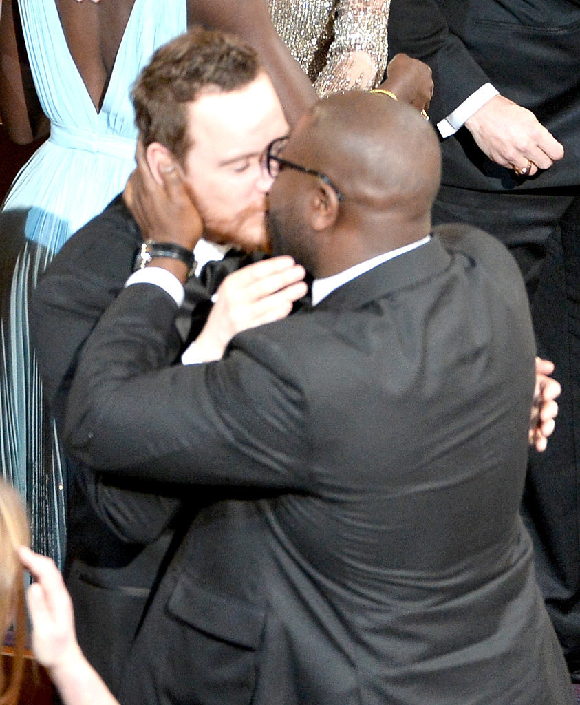 Steve McQueen, the director for 12 Years a Slave, gave Michael Fassbender a big kiss after accepting the Oscar for best picture.
Steve McQueen, the director for 12 Years a Slave, gave Michael Fassbender a big kiss after accepting the Oscar for best picture.