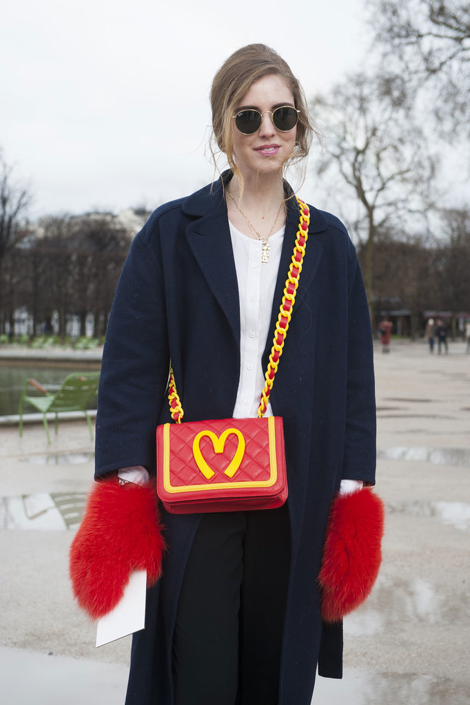 Chiara Ferragni toted the Moschino accessories straight off the Fall '14 runways.
Chiara Ferragni toted the Moschino accessories straight off the Fall '14 runways.