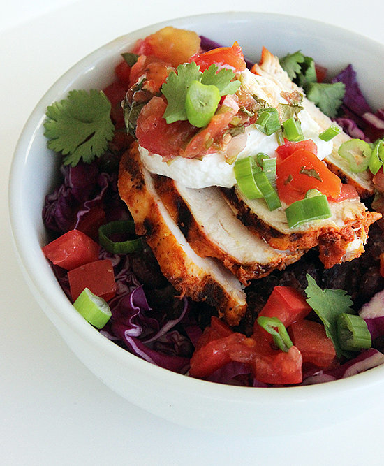 Thursday: Fresh burrito bowl with grilled chicken (350 calories) and half a cup of fresh blueberries (42 calories): 392 calories
Friday: Spicy chicken chili (324 calories) with two cups of sliced cucumber (32 calories) and two tablespoons of yogurt dill dip (20 calories): 376 calories
Photo: Lizzie Fuhr
Thursday: Fresh burrito bowl with grilled chicken (350 calories) and half a cup of fresh blueberries (42 calories): 392 calories
Friday: Spicy chicken chili (324 calories) with two cups of sliced cucumber (32 calories) and two tablespoons of yogurt dill dip (20 calories): 376 calories
Photo: Lizzie Fuhr