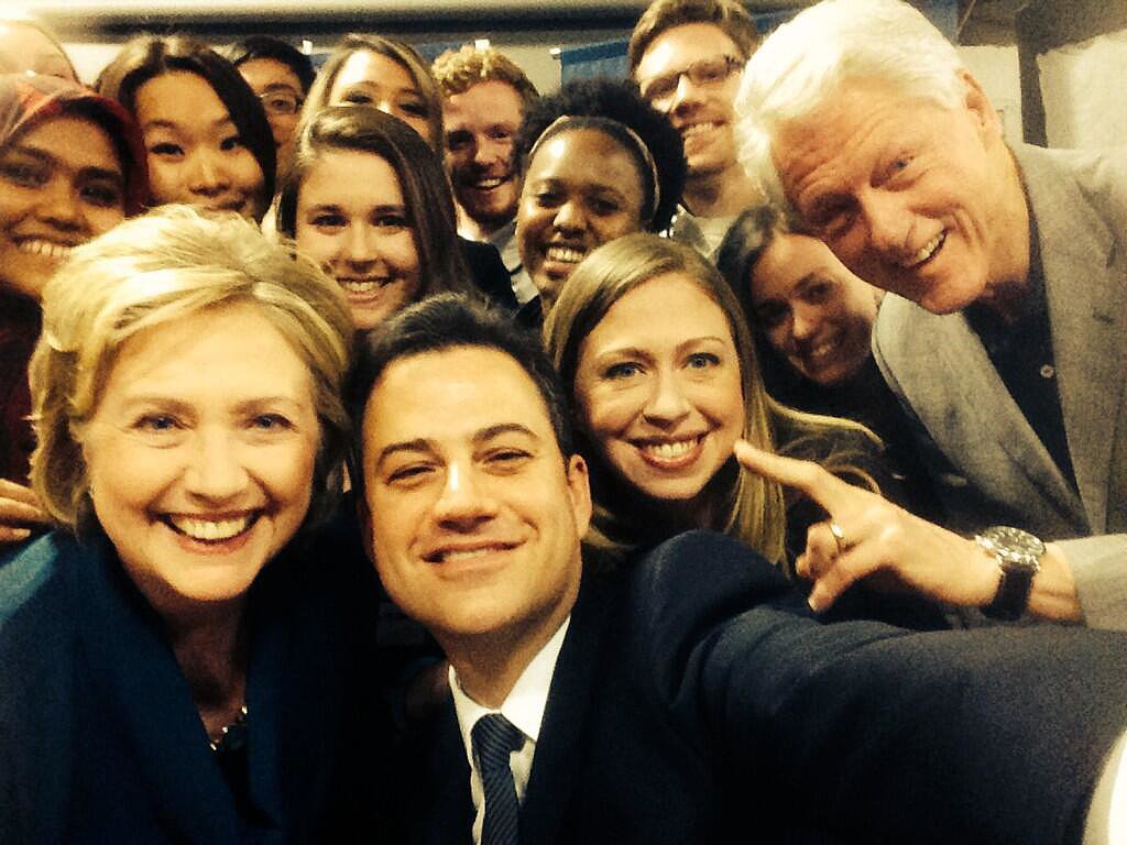 The Clintons Huddle With Jimmy Kimmel For a Smiley Selfie The Clintons Huddle With Jimmy Kimmel For a Smiley Selfie