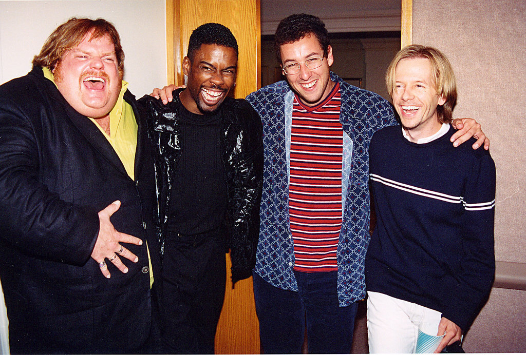 Adam Sandler and Chris Farley hung with the SNL crowd. Adam Sandler and Chris Farley hung with the SNL crowd.