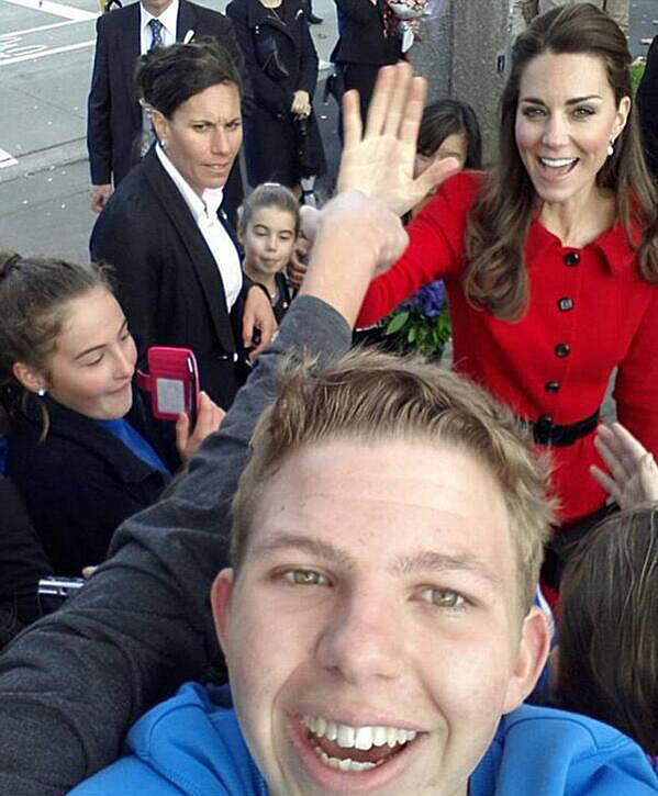 One lucky boy got a great selfie with Kate Middleton when she visited Christchurch, New Zealand, in April 2014.<br />
Source: Twitter user Quifhair<br />
